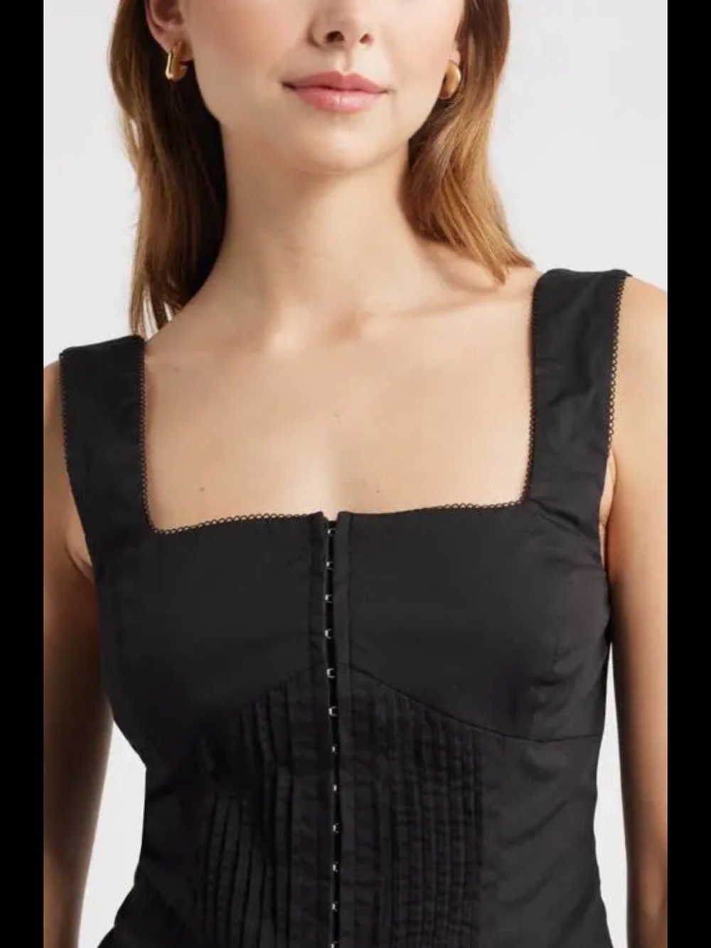 Open Edit Black Square-Neck Sleeveless Button Front Top